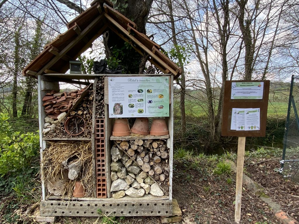 Hôtel à insectes lors d'un atelier nature pour enfants dans le Gers
