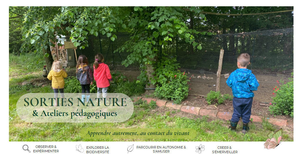 Texte alternatif : Enfants lors d'une sortie scolaire nature au Moulin des Découvertes dans le Gers